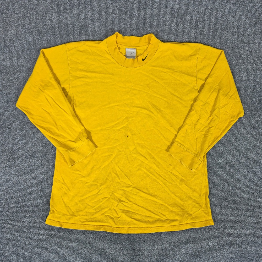 Y2K Vintage Nike Mock Neck Long Sleeve Shirt Yellow USA Mens Large Embroidered